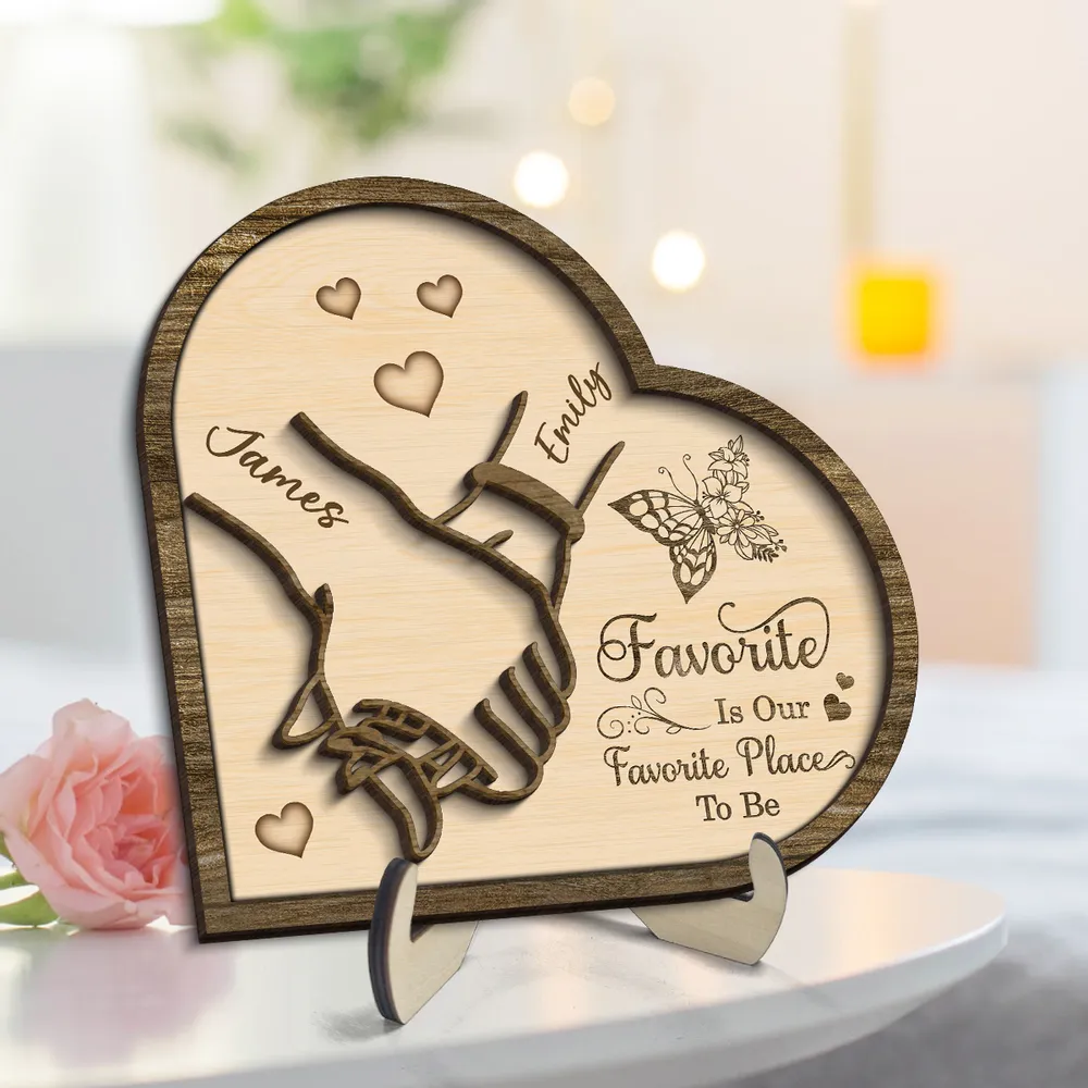 Personalized 2-Layer Wooden Plaque with Holding Hands and Heart Quote for Couples, Unique Romantic Gift for Him or Her - Image 6