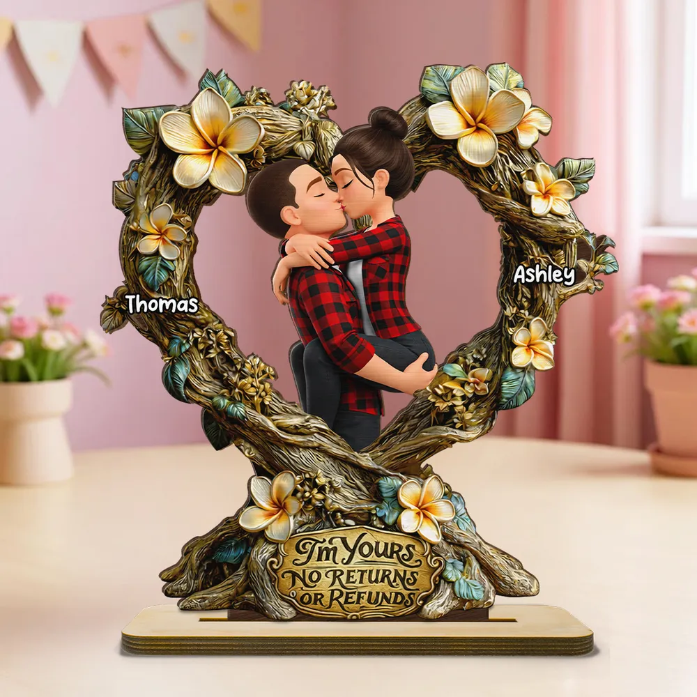 Personalized Kissing Couple Wooden Plaque - Romantic Floral Heart Gift for Anniversary - Image 2