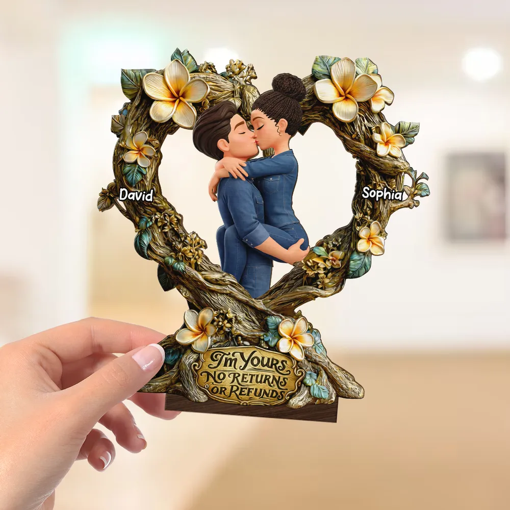 Personalized Kissing Couple Wooden Plaque - Romantic Floral Heart Gift for Anniversary - Image 6