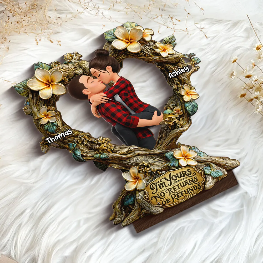 Personalized Kissing Couple Wooden Plaque - Romantic Floral Heart Gift for Anniversary - Image 7