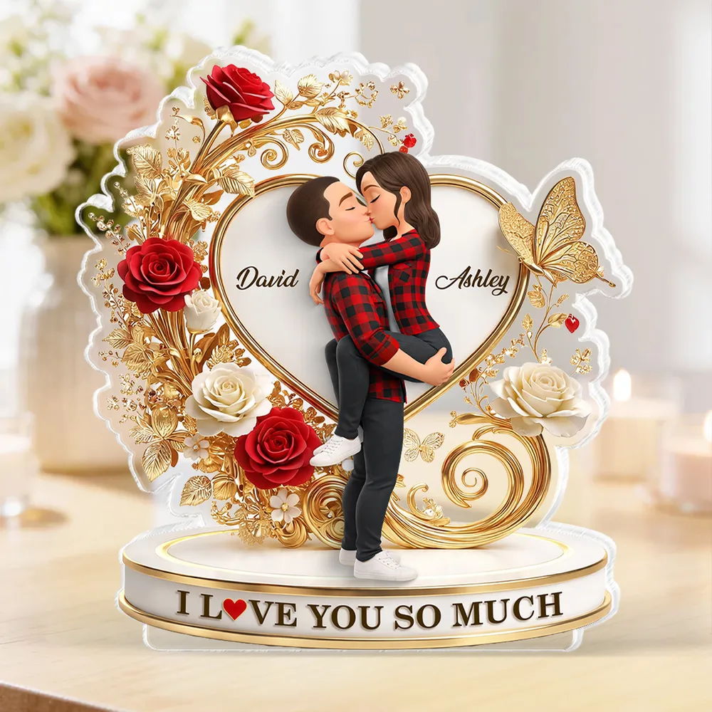 Shaped Acrylic Block Plaque Personalized with Names, I LOVE YOU SO MUCH Heart Design, Sweet Love Memory Home Accent, Creative Gift for Couple - Image 2