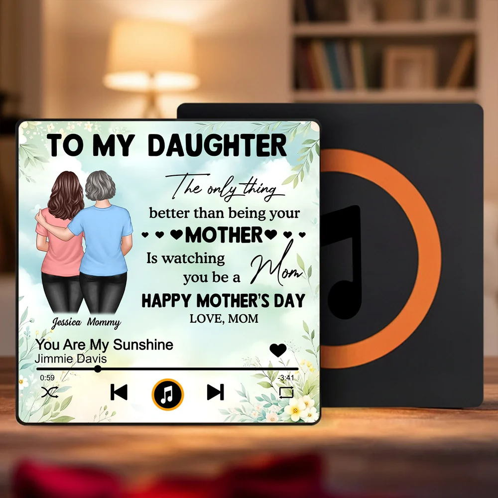 Personalized Acrylic Music Magnet To My Daughter Back Hug Floral Fridge Decor Unique Mother's Day Gift