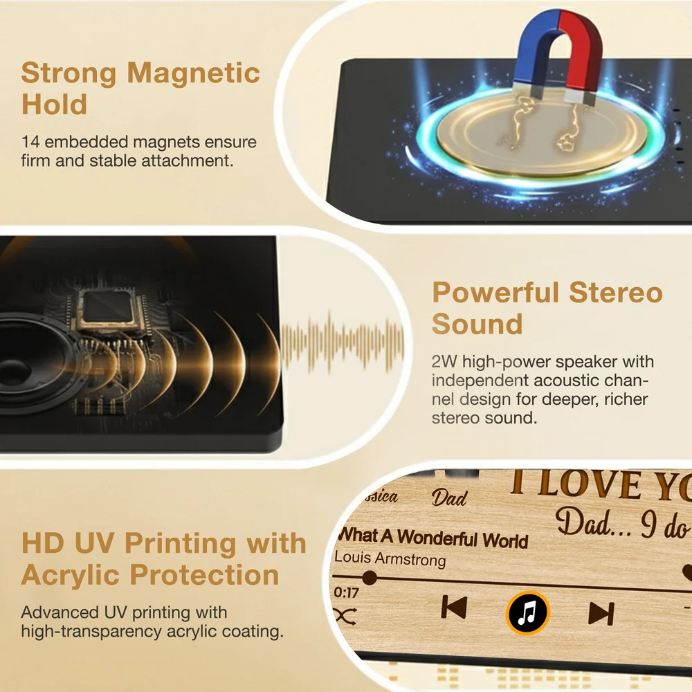 Personalized Acrylic Music Magnet Play Button Style, Hugging Couple Back View, Thank You Dad Message, Unique Gift for Dad - Image 3