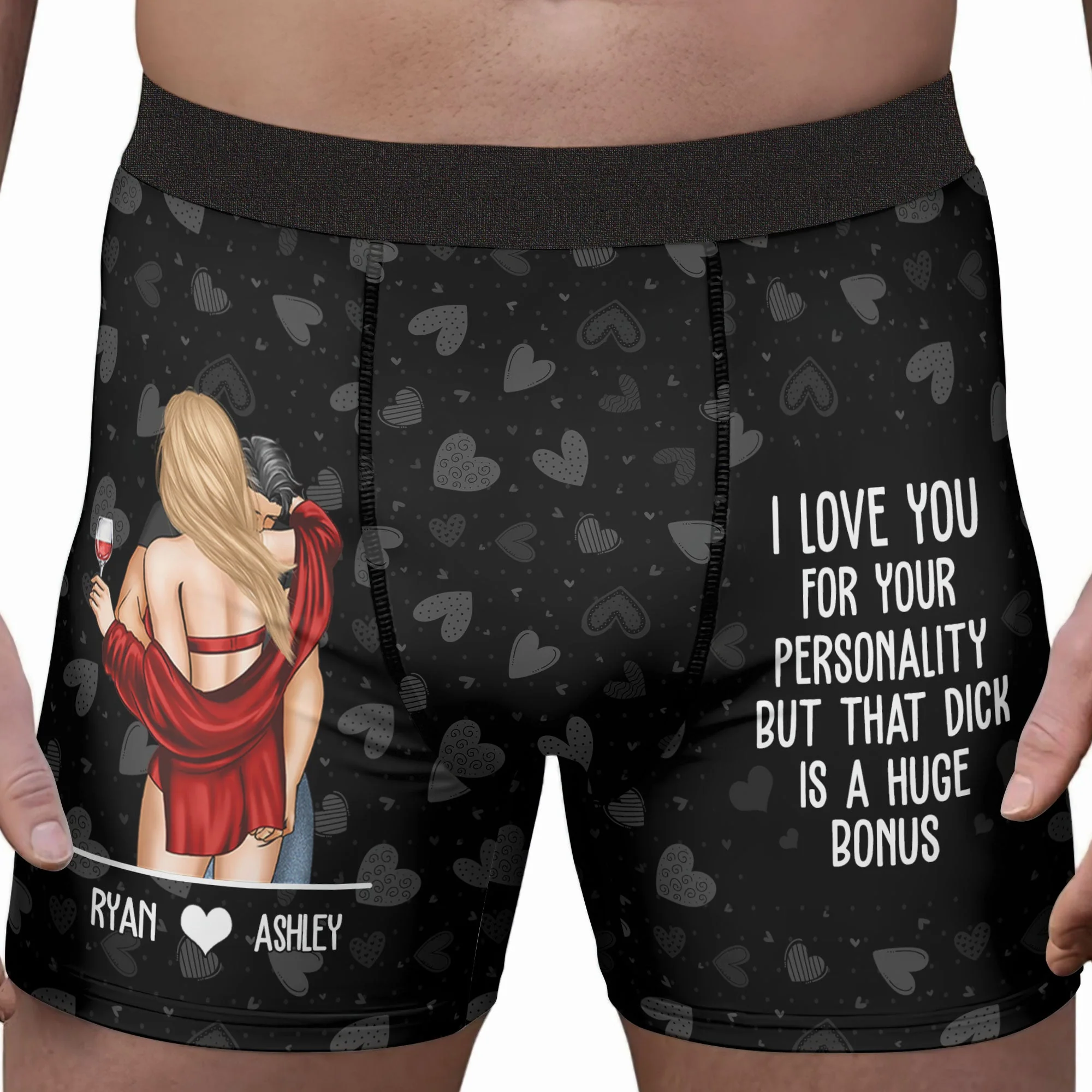 Personalized Men's Boxer Briefs with Funny Romantic Quote, Couple Hug Illustration, Unique Anniversary Gift - Image 4