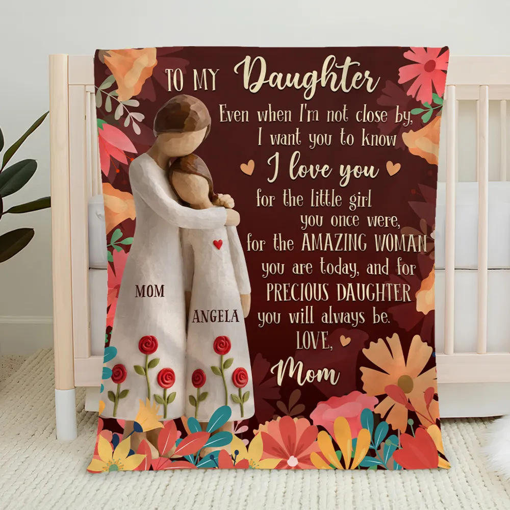 To My Daughter Message Fleece Blanket, Warm Floral Hug Design, Heartwarming Personalized Unique Gift from Mom - Image 5