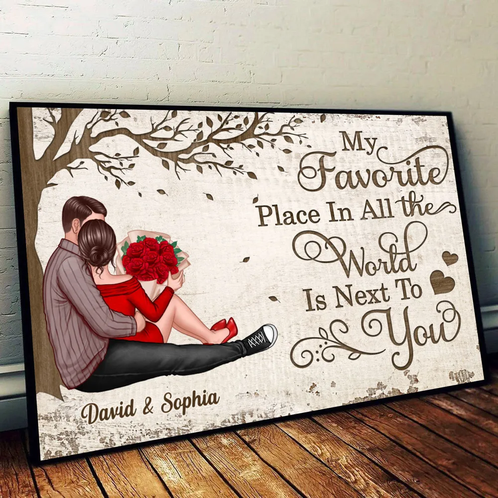Personalized Couple Sitting Under Tree Poster Romantic Wall Decor Unique Gift for Him or Her - Image 2