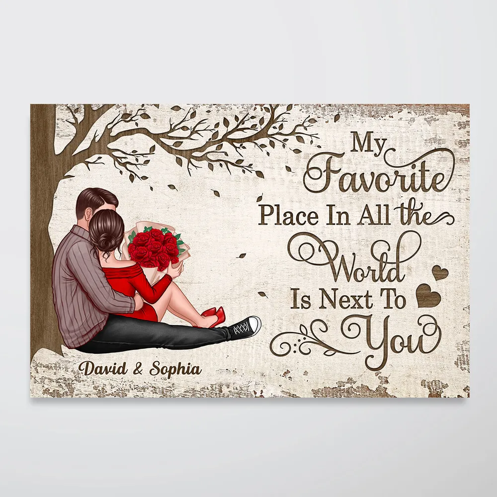 Personalized Couple Sitting Under Tree Poster Romantic Wall Decor Unique Gift for Him or Her - Image 3