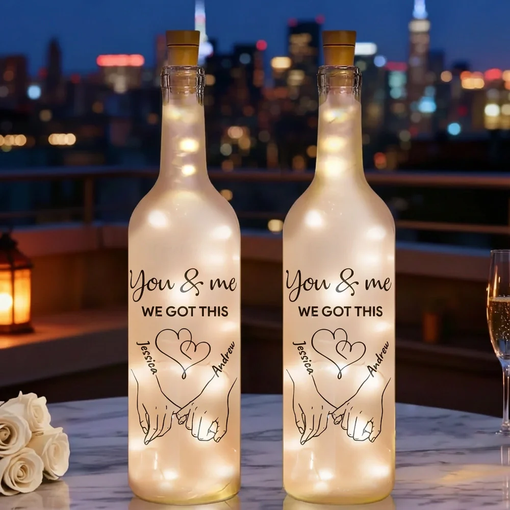 Personalized You & Me Bottle Lamp with Hand-Holding Line Art for Bedroom Decor Warm Glow Unique Gift for Couples