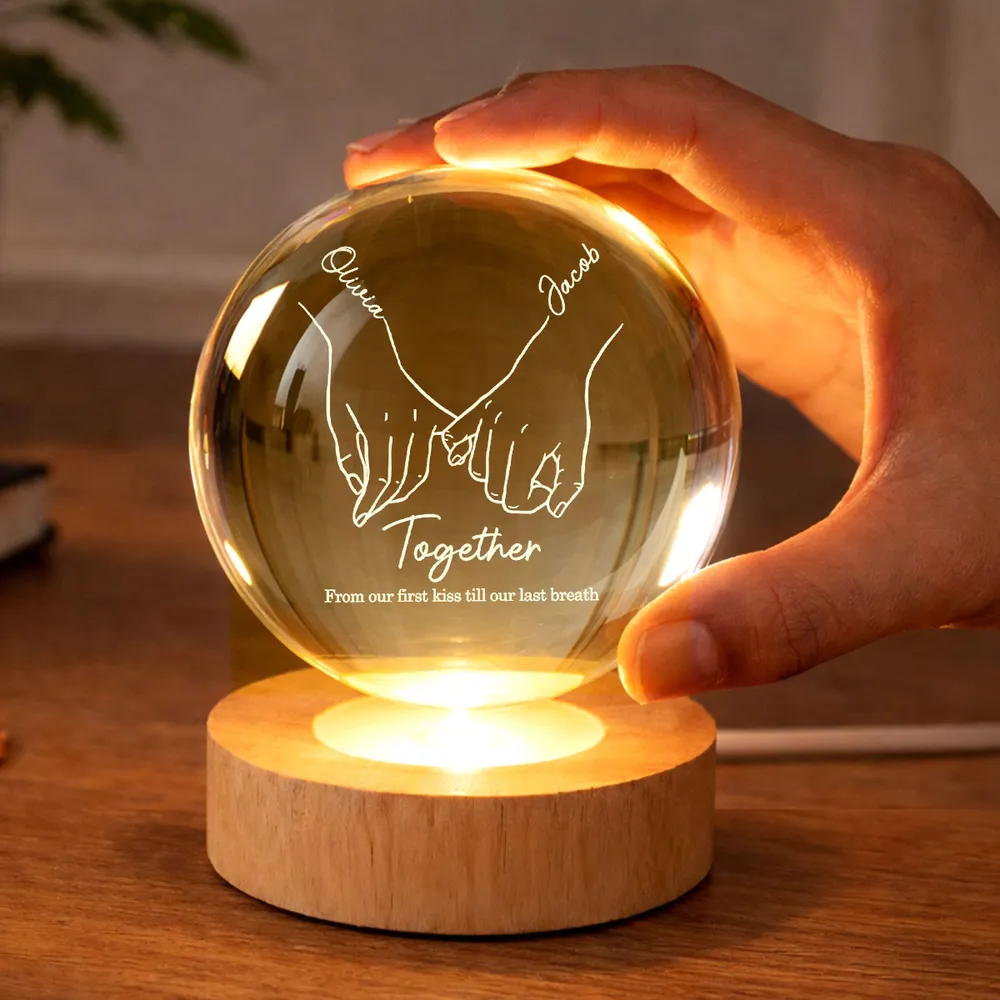 Personalized Globe Lamp with Interlocked Hands Quote Nightstand Decor, Unique Romantic Gift for Couples - Image 3