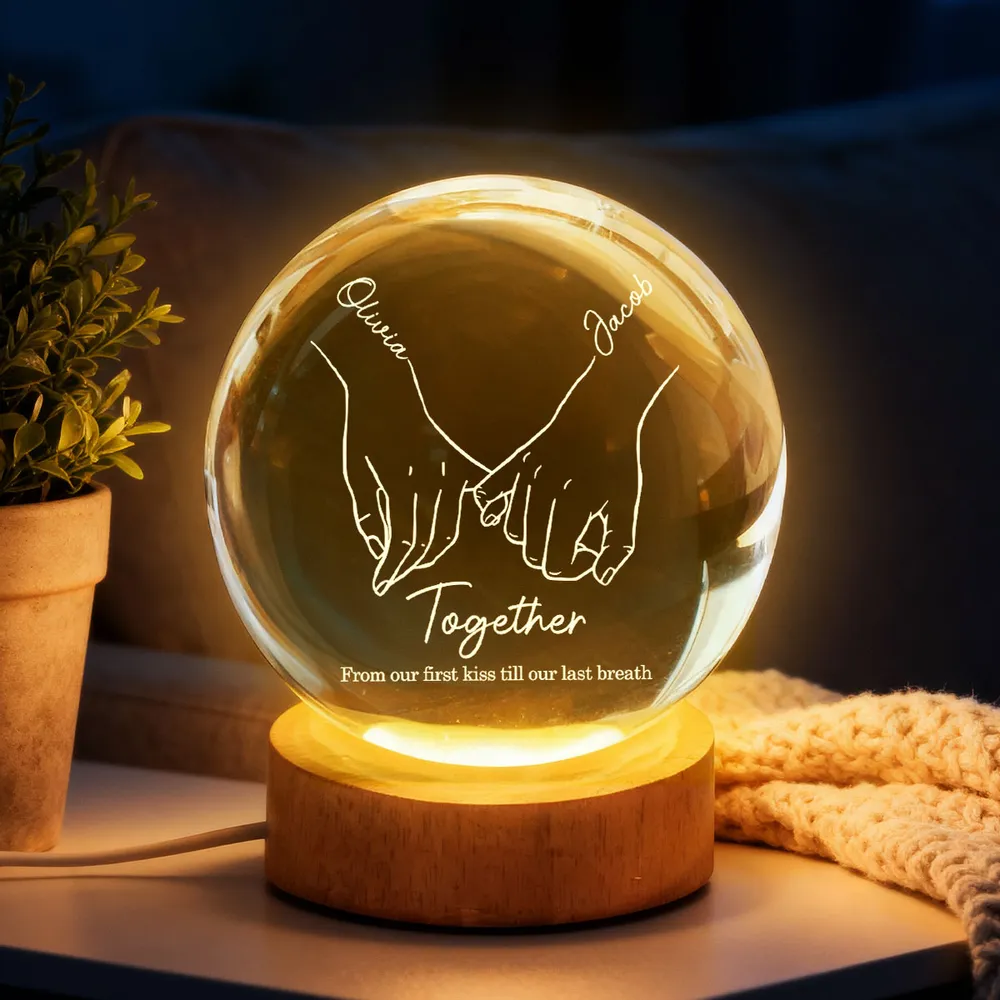 Personalized Globe Lamp with Interlocked Hands Quote Nightstand Decor, Unique Romantic Gift for Couples - Image 8