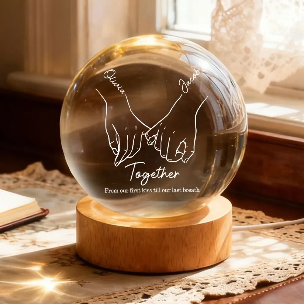 Personalized Globe Lamp with Interlocked Hands Quote Nightstand Decor, Unique Romantic Gift for Couples - Image 9