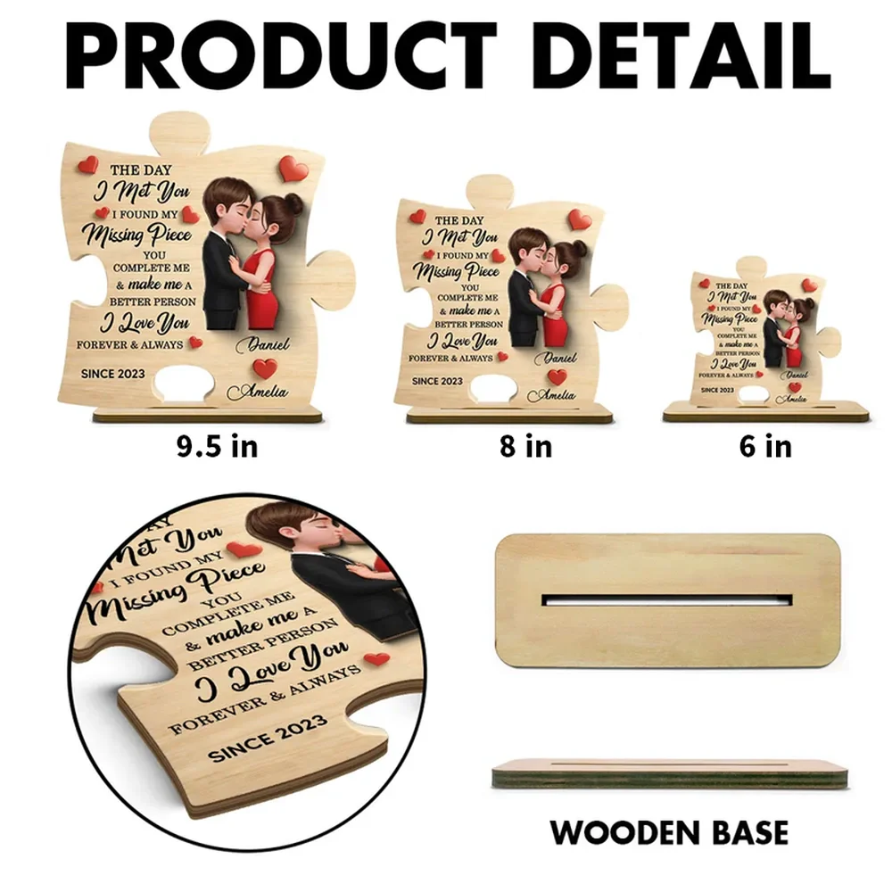 Personalized 2-Layer Wooden Plaque Puzzle Couple Kissing Romantic Keepsake for Bedroom or Living Room Display Unique Gift - Image 4