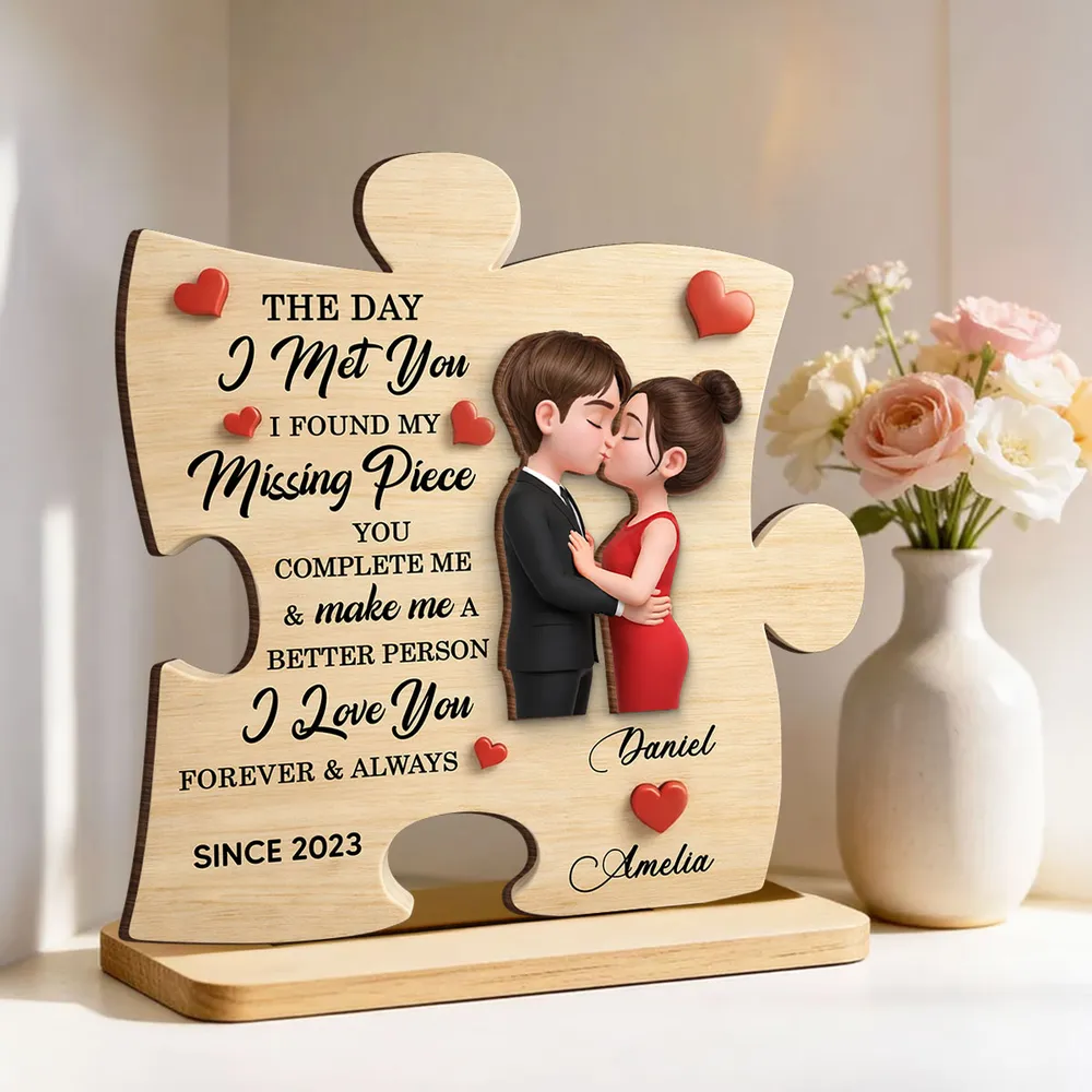 Personalized 2-Layer Wooden Plaque Puzzle Couple Kissing Romantic Keepsake for Bedroom or Living Room Display Unique Gift - Image 6