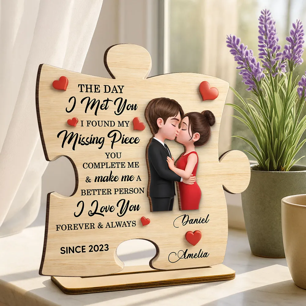 Personalized 2-Layer Wooden Plaque Puzzle Couple Kissing Romantic Keepsake for Bedroom or Living Room Display Unique Gift - Image 7