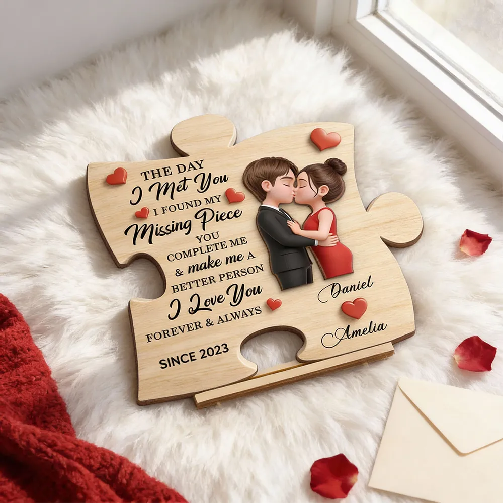 Personalized 2-Layer Wooden Plaque Puzzle Couple Kissing Romantic Keepsake for Bedroom or Living Room Display Unique Gift - Image 8