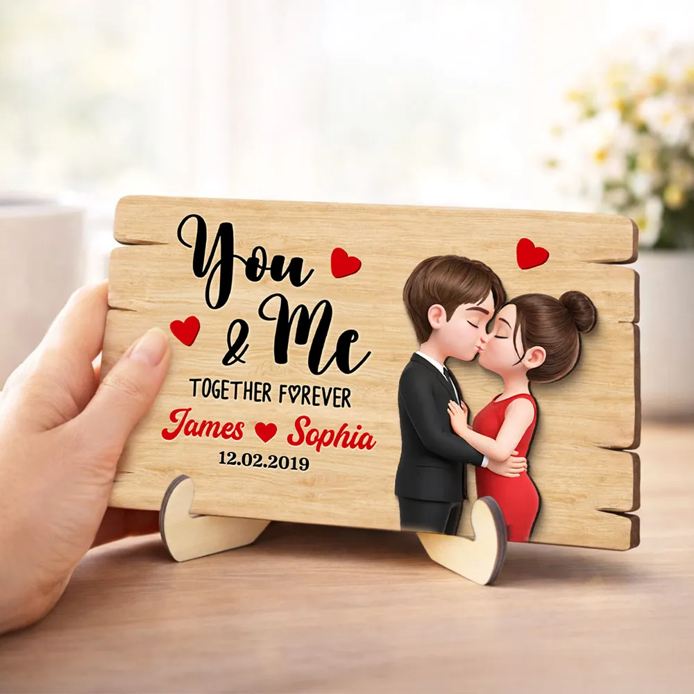 Personalized 2-Layer Wooden Plaque You & Me Together Forever Kissing Couple Warm Romantic Keepsake Unique Gift For Husband Or Wife - Image 2