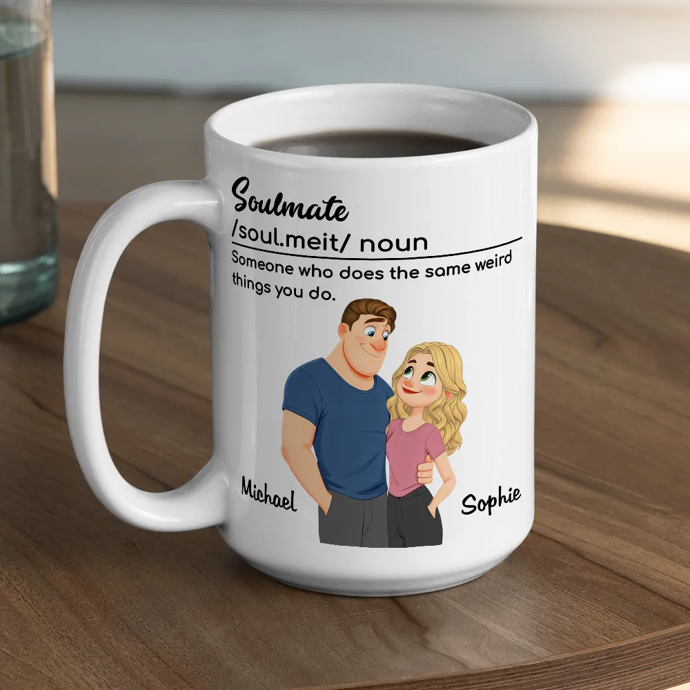 Personalized Soulmate Definition Ceramic Mug With Cute Couple Illustration, Unique Valentine's Gift For Boyfriend Or Girlfriend - Image 6
