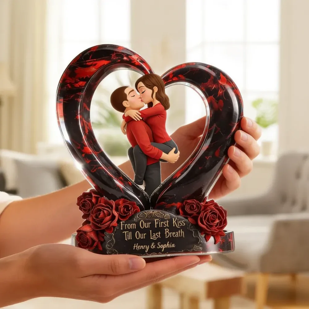 Shaped Acrylic Block Plaque Personalized for Couples, Dark Romantic Heart Rose Design, Sweet Love Keepsake, Unique Valentine's Day Gift - Image 2
