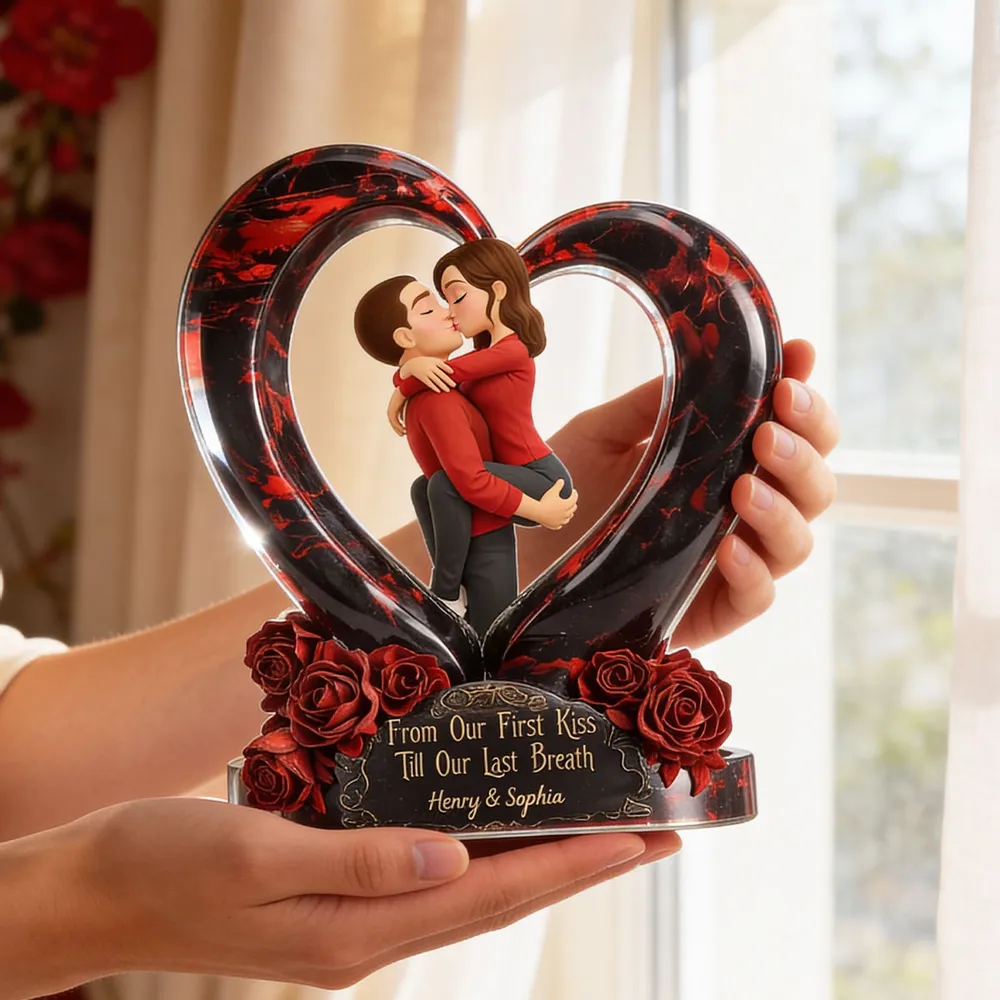 Shaped Acrylic Block Plaque Personalized for Couples, Dark Romantic Heart Rose Design, Sweet Love Keepsake, Unique Valentine's Day Gift - Image 6
