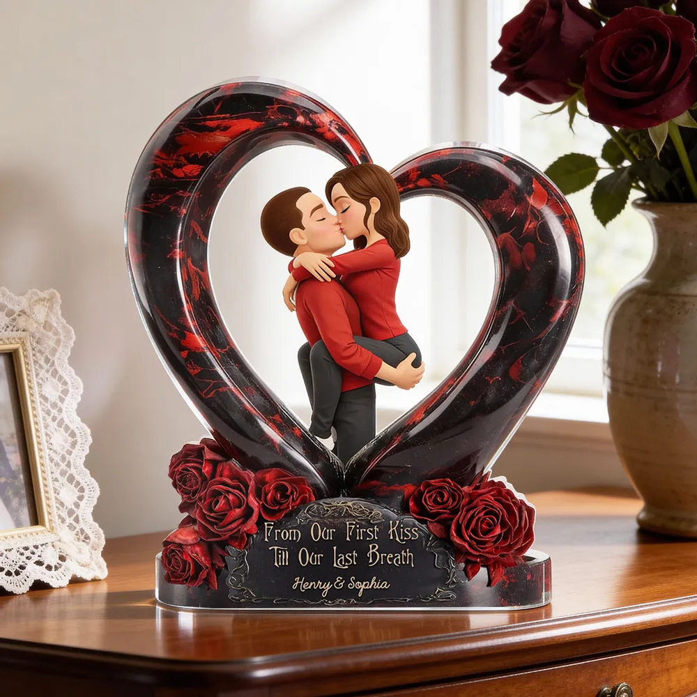 Shaped Acrylic Block Plaque Personalized for Couples, Dark Romantic Heart Rose Design, Sweet Love Keepsake, Unique Valentine's Day Gift - Image 7