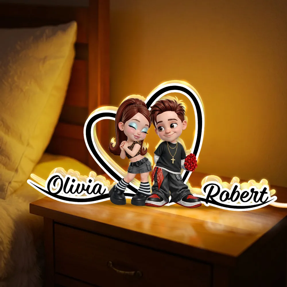 Personalized Couple Heart Acrylic Light Box, Y2K Cartoon Look for Bedroom Shelf Decor, Unique Romantic Gift for Him or Her - Image 2