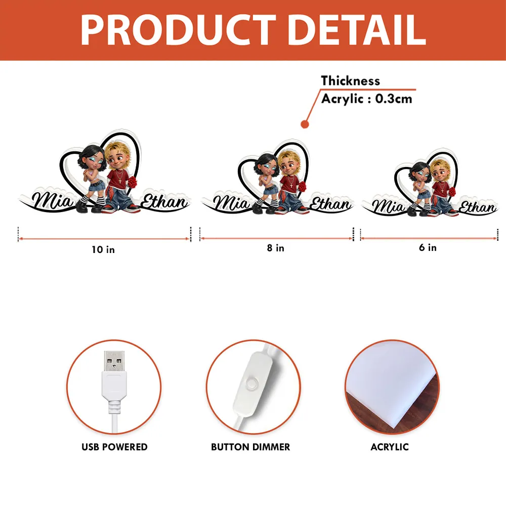 Personalized Couple Heart Acrylic Light Box, Y2K Cartoon Look for Bedroom Shelf Decor, Unique Romantic Gift for Him or Her - Image 4