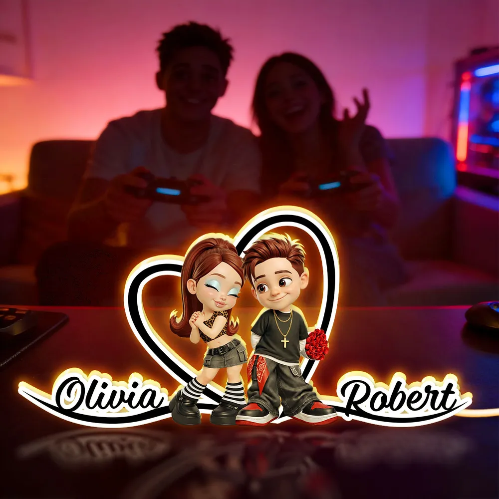 Personalized Couple Heart Acrylic Light Box, Y2K Cartoon Look for Bedroom Shelf Decor, Unique Romantic Gift for Him or Her - Image 5