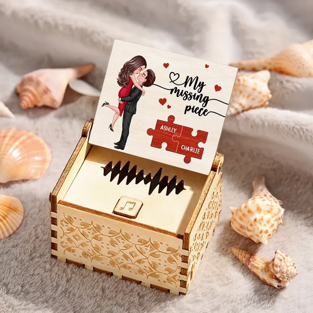 Personalized Wooden Music Box With Couple Kissing Illustration Romantic Keepsake Gift For Him Or Her