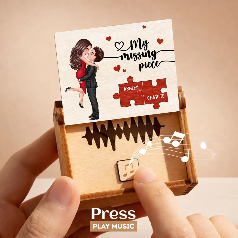 Personalized Wooden Music Box With Couple Kissing Illustration Romantic Keepsake Gift For Him Or Her - Image 2