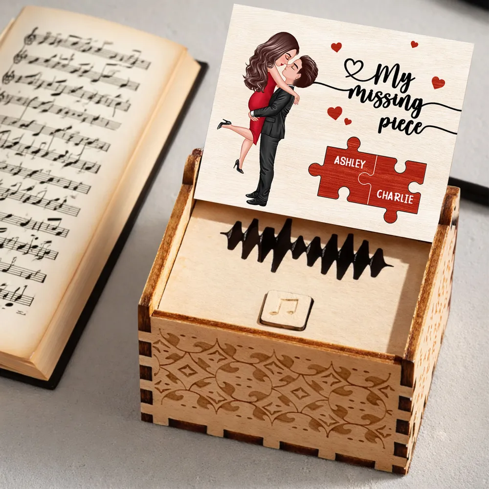 Personalized Wooden Music Box With Couple Kissing Illustration Romantic Keepsake Gift For Him Or Her - Image 8