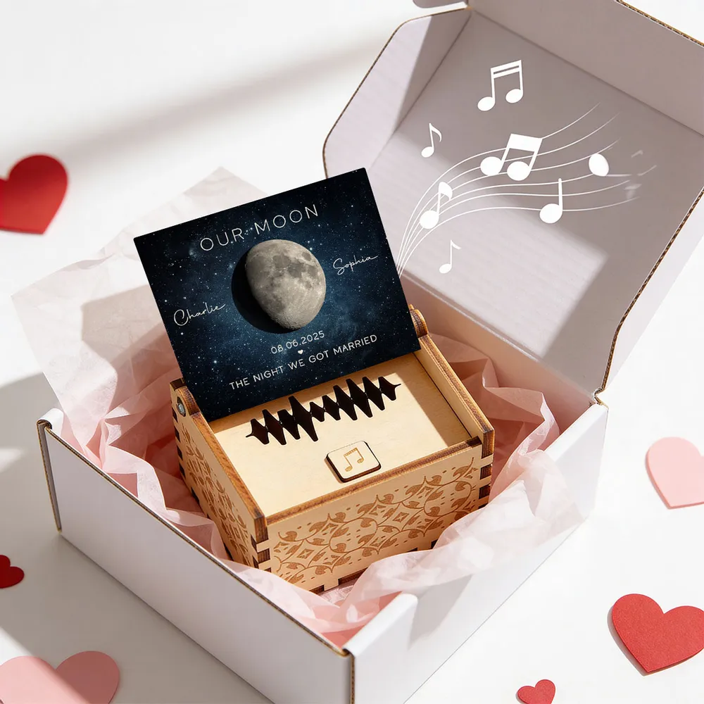 Personalized Moon Phase Wooden Music Box with Your Song, Starry Night Keepsake, Unique Romantic Gift for Couples - Image 6