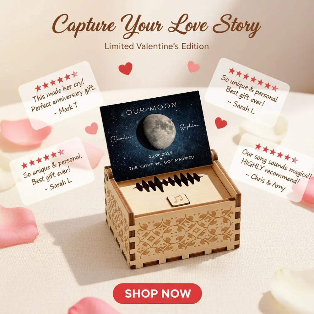 Personalized Moon Phase Wooden Music Box with Your Song, Starry Night Keepsake, Unique Romantic Gift for Couples - Image 7