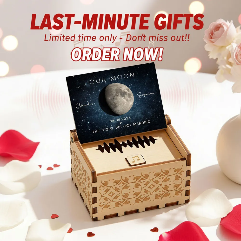 Personalized Moon Phase Wooden Music Box with Your Song, Starry Night Keepsake, Unique Romantic Gift for Couples - Image 9