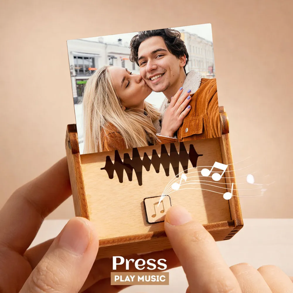 Personalized Wooden Music Box With Your Photo And Song - Romantic City Kiss Keepsake, Unique Gift For Couples - Image 2