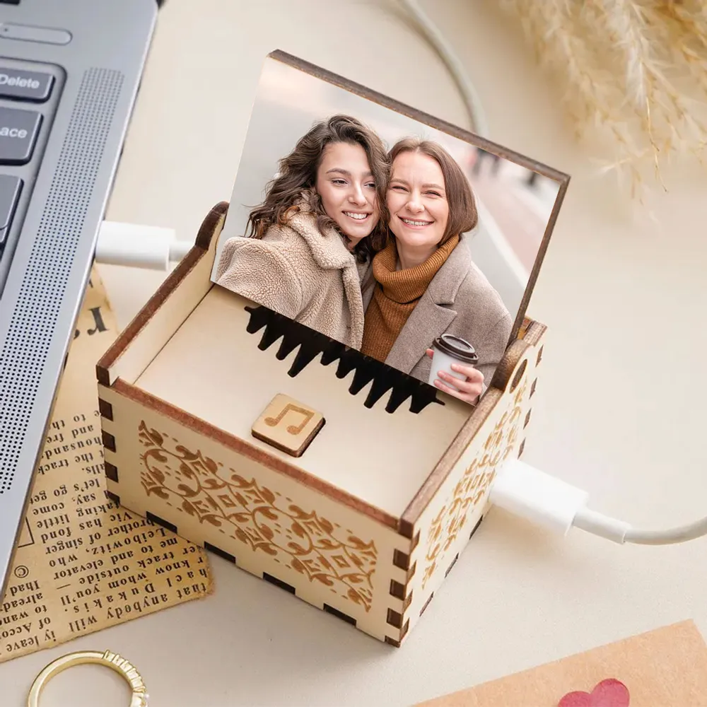 Personalized Wooden Music Box With Your Photo And Song - Romantic City Kiss Keepsake, Unique Gift For Couples - Image 4