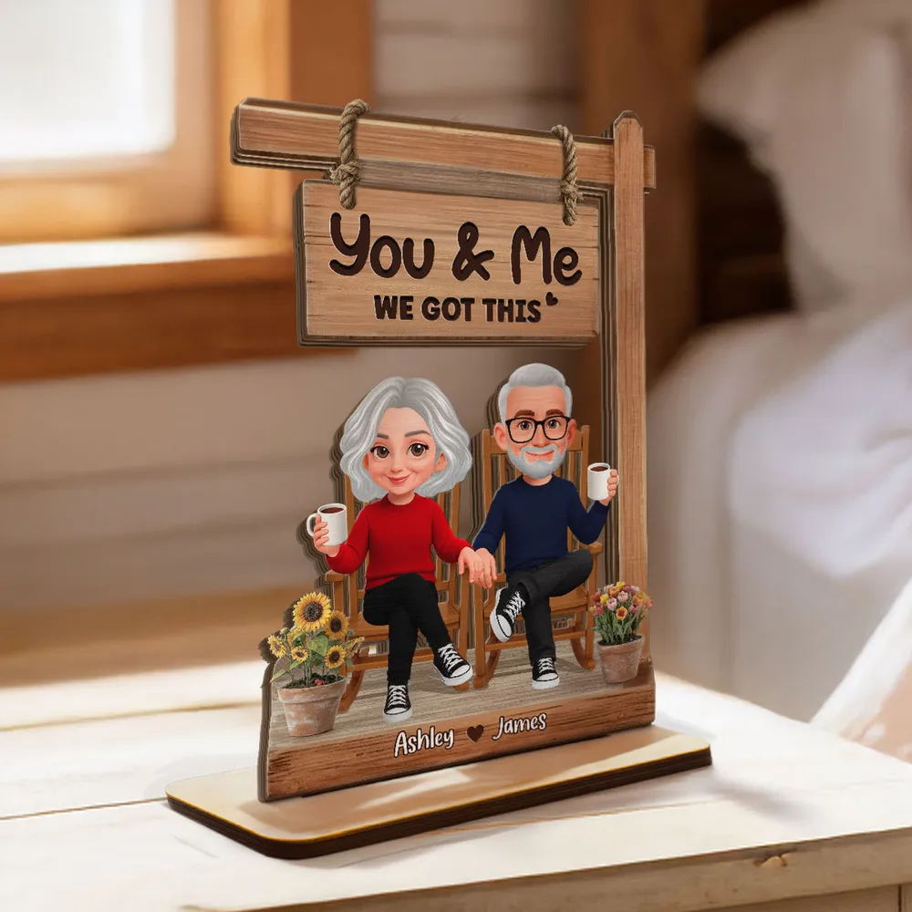 Personalized 2-Layer Wooden Plaque with Sitting Couple Holding Hands You & Me We Got This, Unique Romantic Gift - Image 6