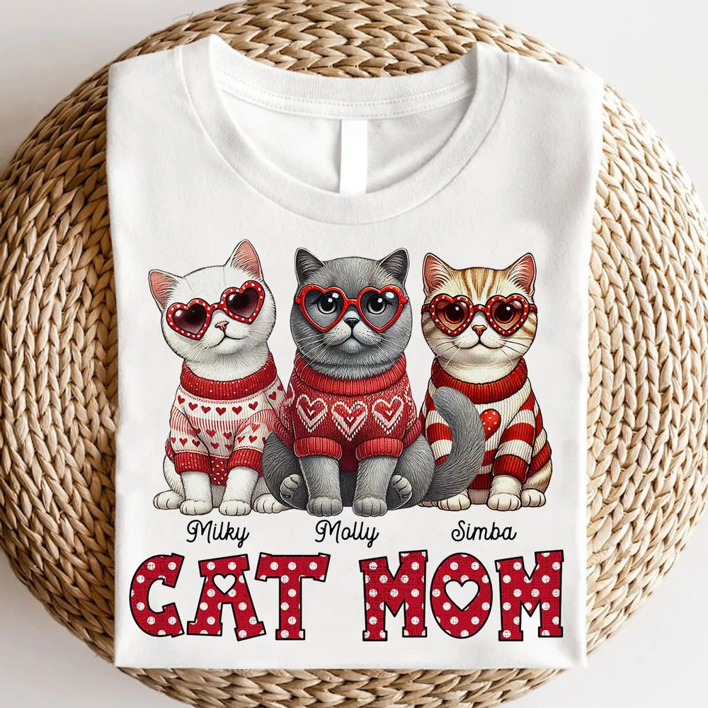 Cat Mom Classic Tee Personalized with Your Cats' Look, Sweet Heart Theme Shirt, Thoughtful Unique Gift for Her - Image 3