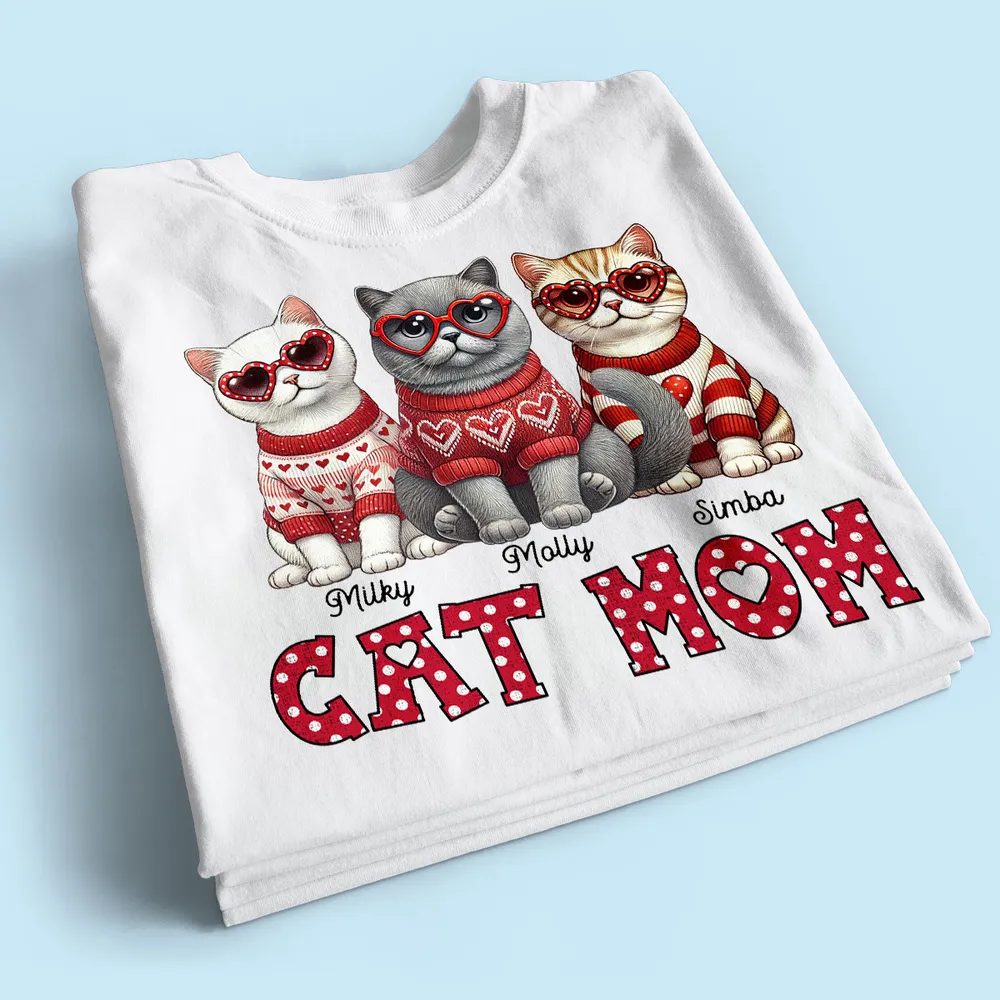 Cat Mom Classic Tee Personalized with Your Cats' Look, Sweet Heart Theme Shirt, Thoughtful Unique Gift for Her - Image 5