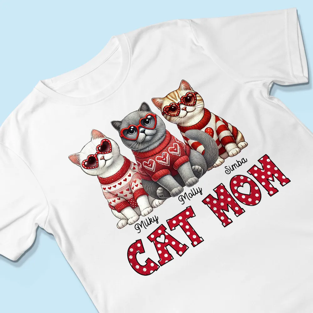 Cat Mom Classic Tee Personalized with Your Cats' Look, Sweet Heart Theme Shirt, Thoughtful Unique Gift for Her - Image 6