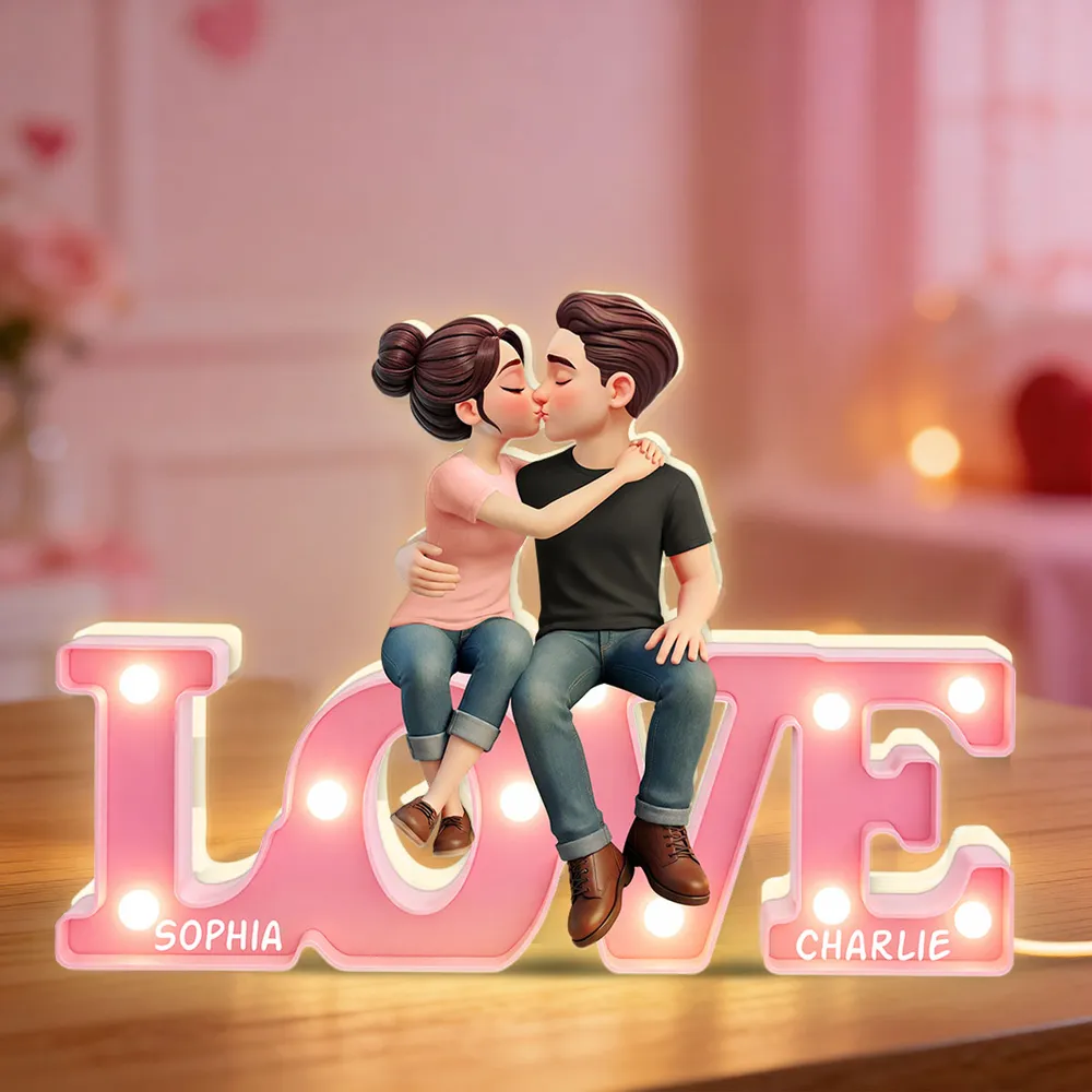 Personalized LOVE Couple Kissing Acrylic Light Box, Warm Glow Bedroom Decor, Unique Gift for Girlfriend or Boyfriend