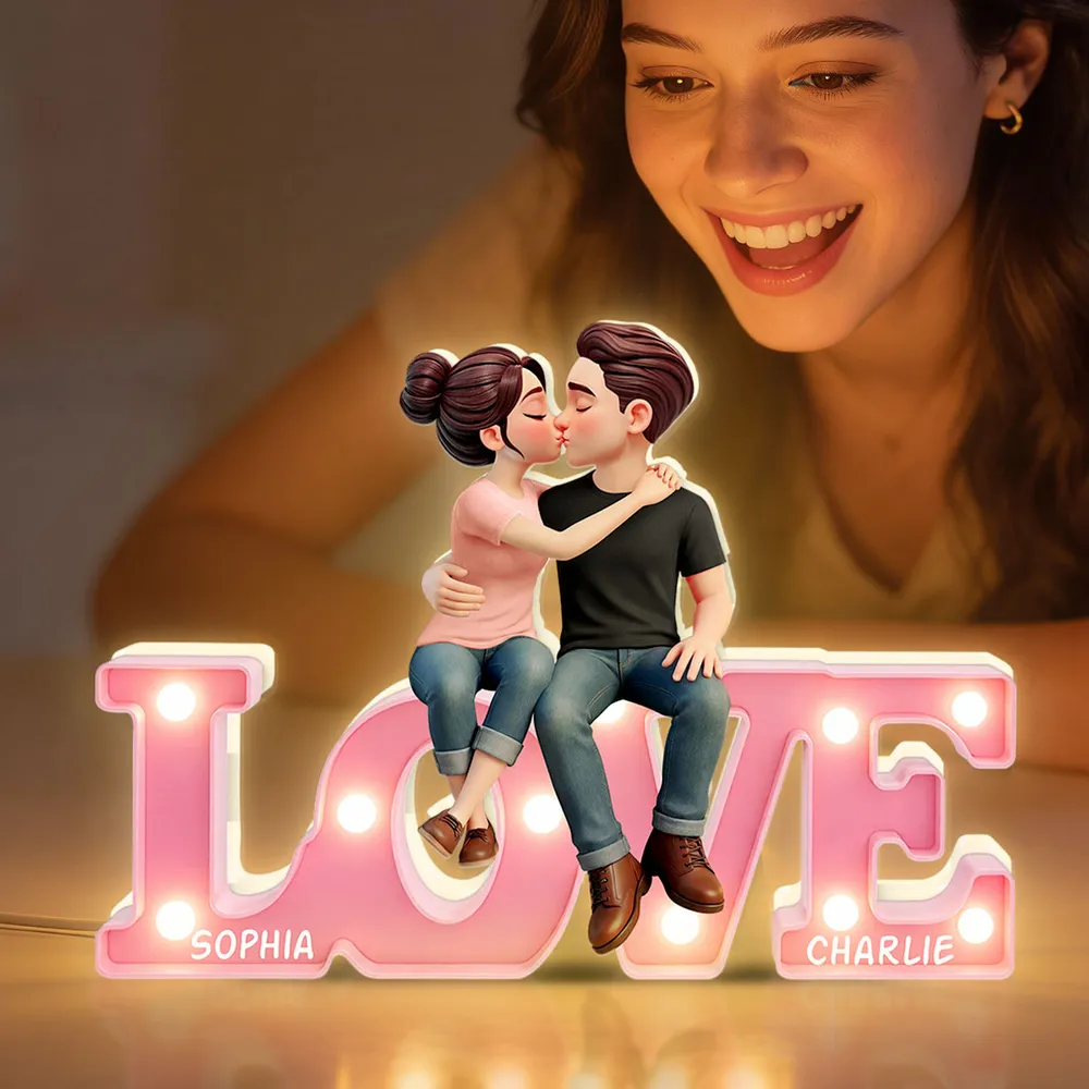 Personalized LOVE Couple Kissing Acrylic Light Box, Warm Glow Bedroom Decor, Unique Gift for Girlfriend or Boyfriend - Image 5