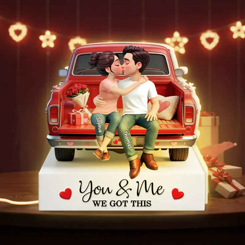 Personalized Couple Kissing in Red Truck Acrylic Light Box, Warm Glow Bedroom Decor, Unique Romantic Gift for Him or Her - Image 2