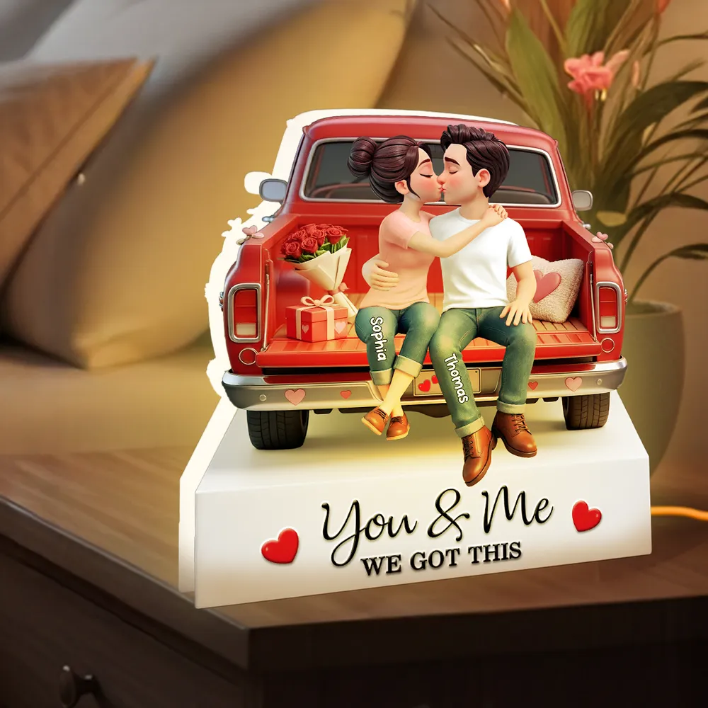 Personalized Couple Kissing in Red Truck Acrylic Light Box, Warm Glow Bedroom Decor, Unique Romantic Gift for Him or Her - Image 3