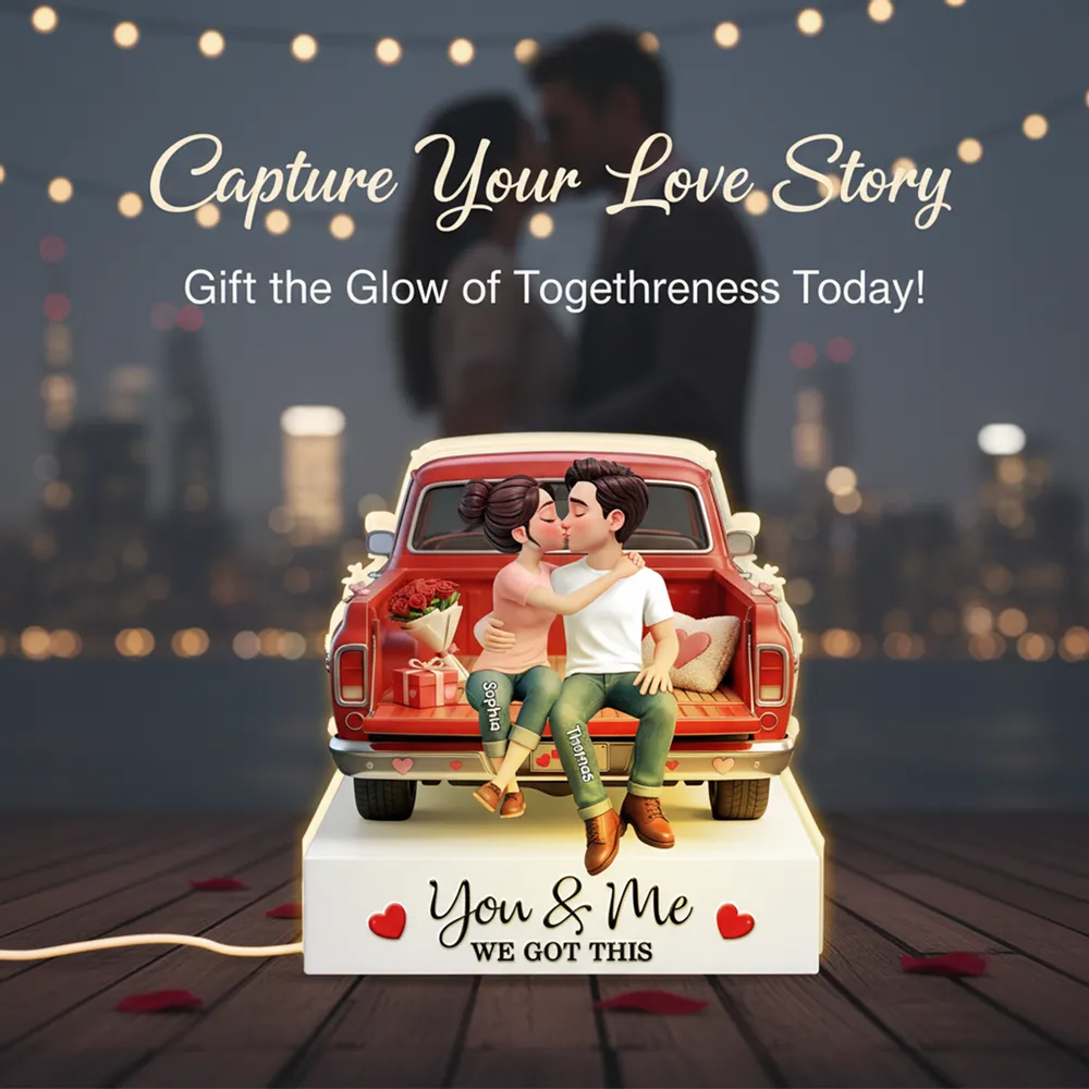 Personalized Couple Kissing in Red Truck Acrylic Light Box, Warm Glow Bedroom Decor, Unique Romantic Gift for Him or Her - Image 7