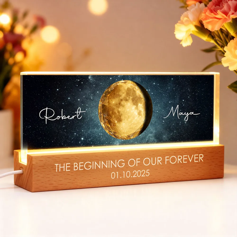 Personalized Moon Phase Block LED Light Plaque for Couple - Starry Night Bedside Decor, Unique Anniversary Gift - Image 2