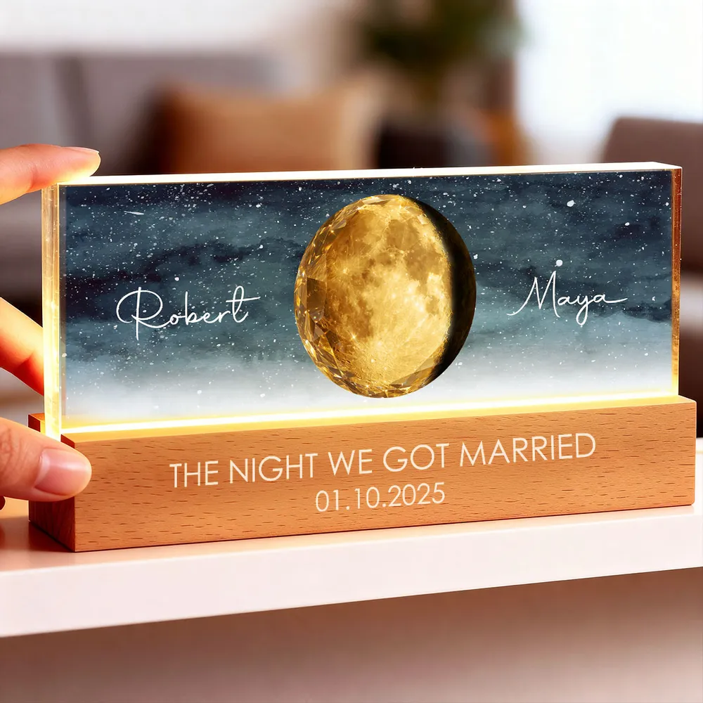 Personalized Moon Phase Block LED Light Plaque for Couple - Starry Night Bedside Decor, Unique Anniversary Gift - Image 3