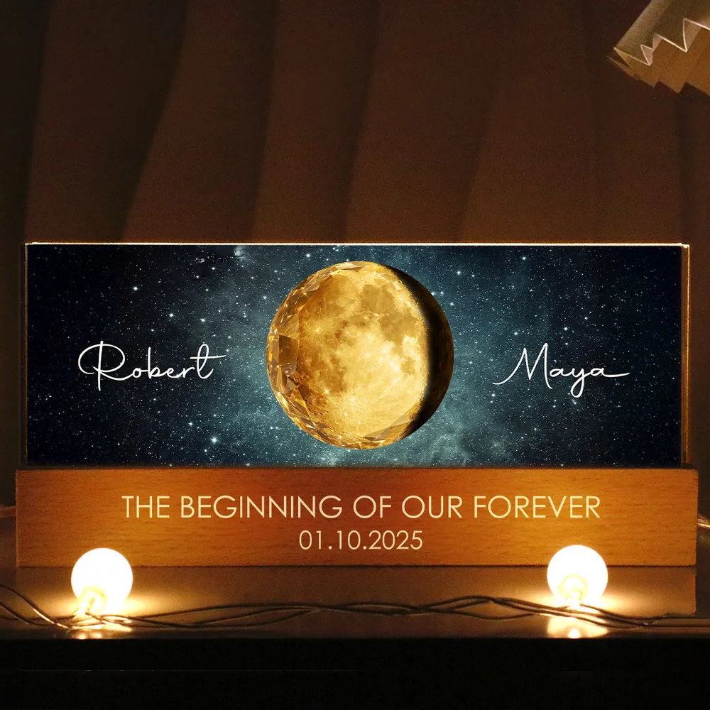 Personalized Moon Phase Block LED Light Plaque for Couple - Starry Night Bedside Decor, Unique Anniversary Gift - Image 5