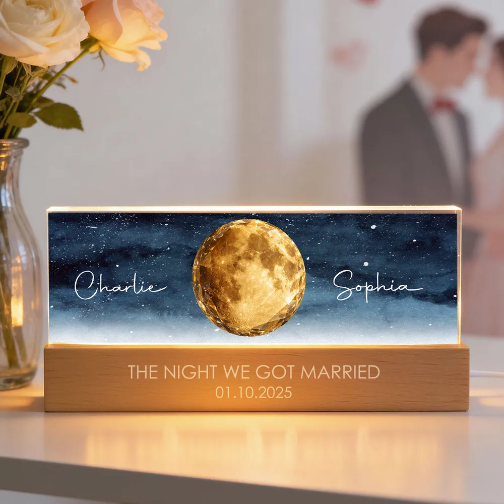 Personalized Moon Phase Block LED Light Plaque for Couple - Starry Night Bedside Decor, Unique Anniversary Gift - Image 8
