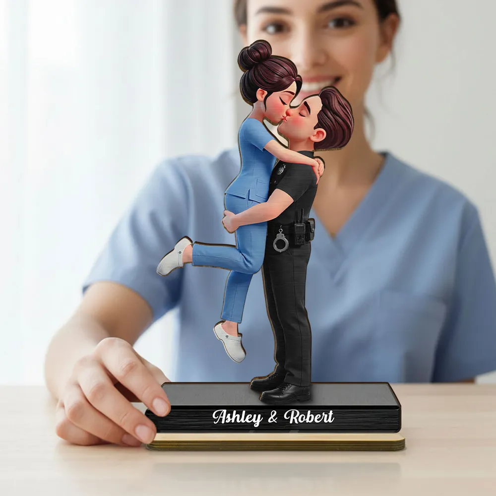 2-Layer Wooden Plaque Personalized Hero Couple Kiss - A Heartwarming Custom Gift for Couples, Police Firefighter Nurse Love - Image 6