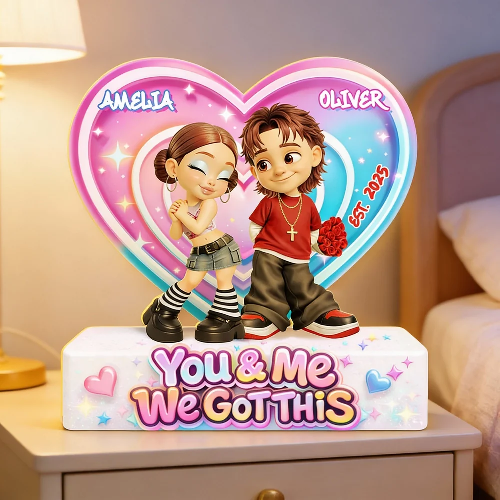 Personalized You & Me We Got This Heart Acrylic Light Box, Cute Cartoon Couple Bedroom Glow, Unique Gift for Him or Her